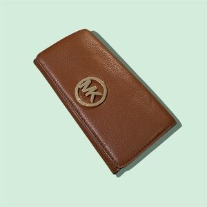 Michael Kors Brown Leather Wallet with Gold Emblem